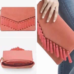 White House Black Market Coral Tassel Clutch